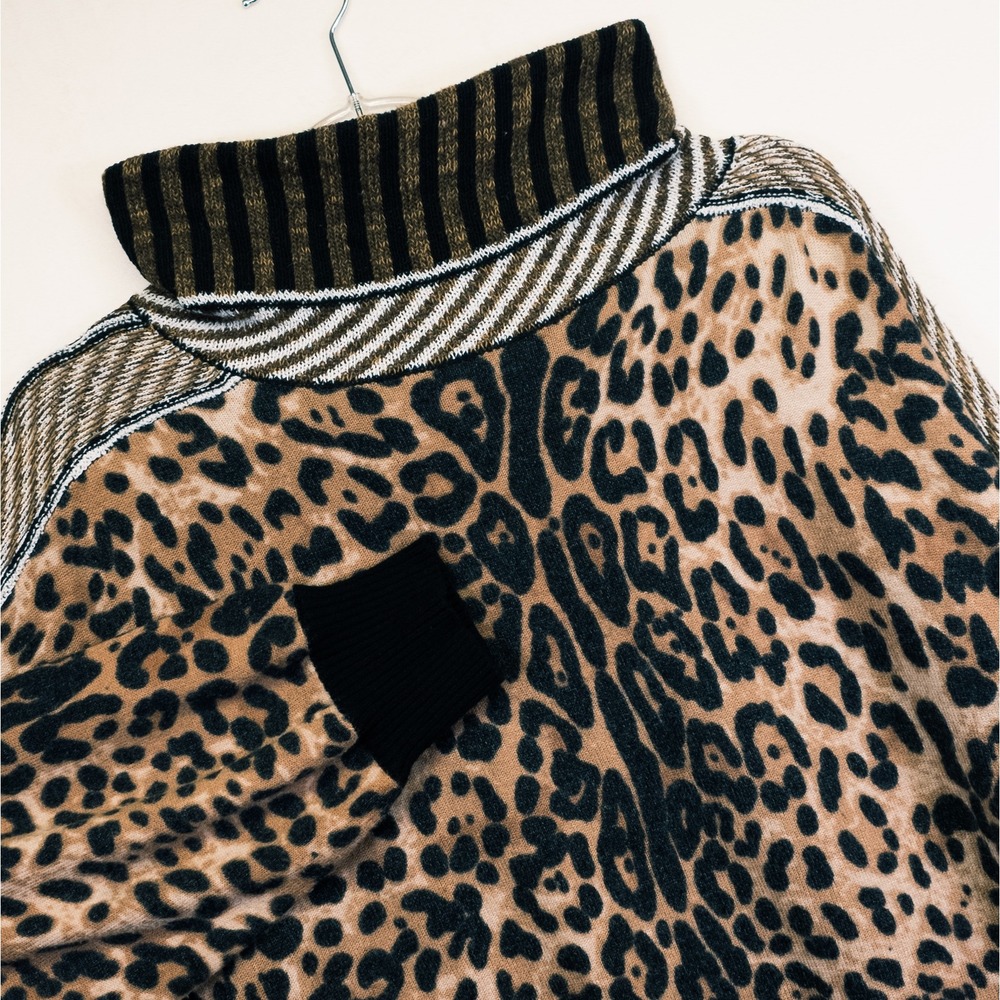 Gimmicks Sweater Womens L Brown Leopard Print Mixed Media Boho Indie Mob Wife - Picture 13 of 16